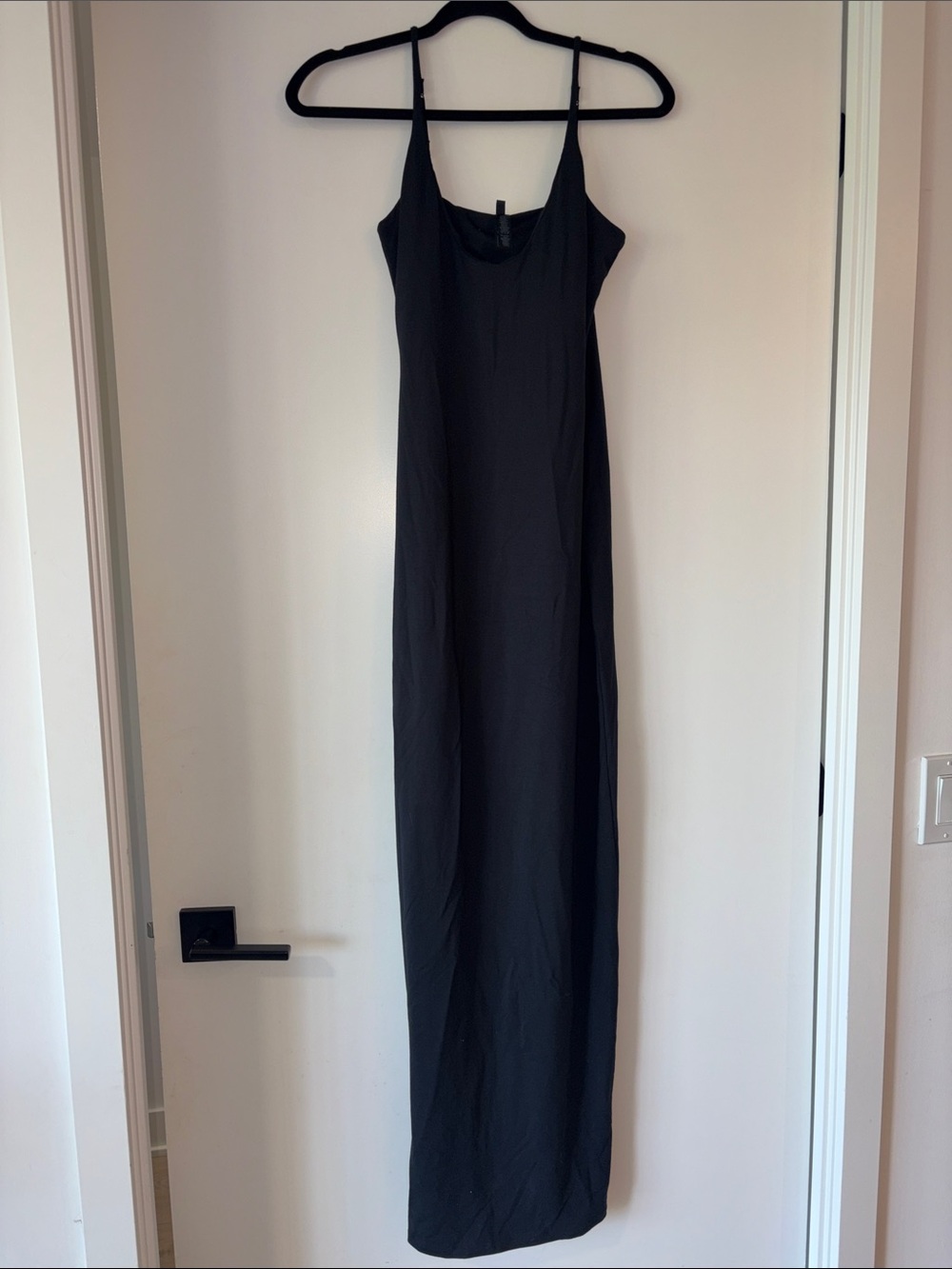 SKIMS Black Slip Maxi Dress with Spaghetti Straps